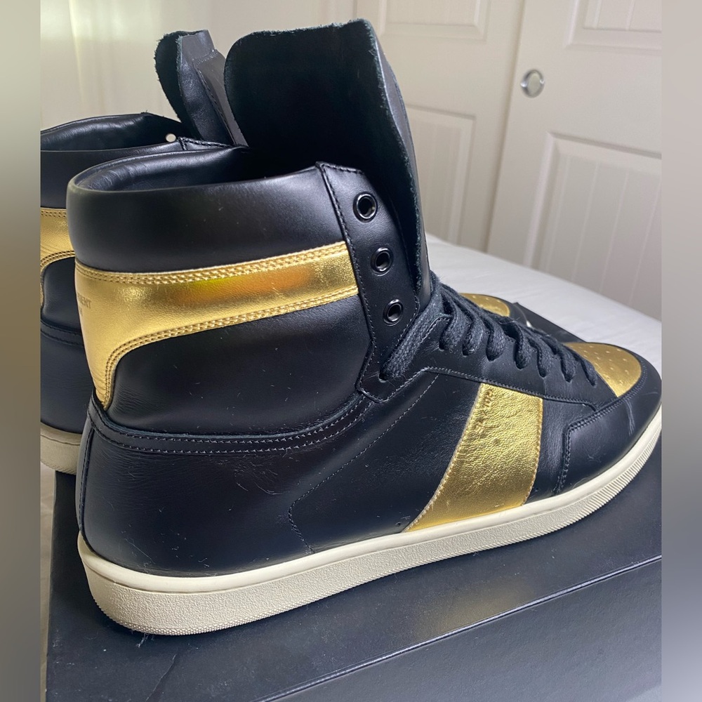 Saint Laurent SL 10h Black Gold High Top Trainer Sneaker Court EU 46 US 13 - Picture 11 of 16